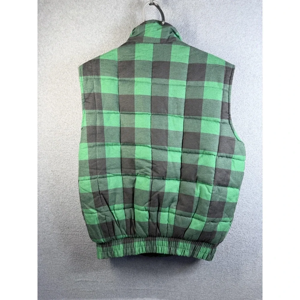 Vintage Greatland Vest Mens Medium Green Plaid Quilted Flannel Insulated 90s
